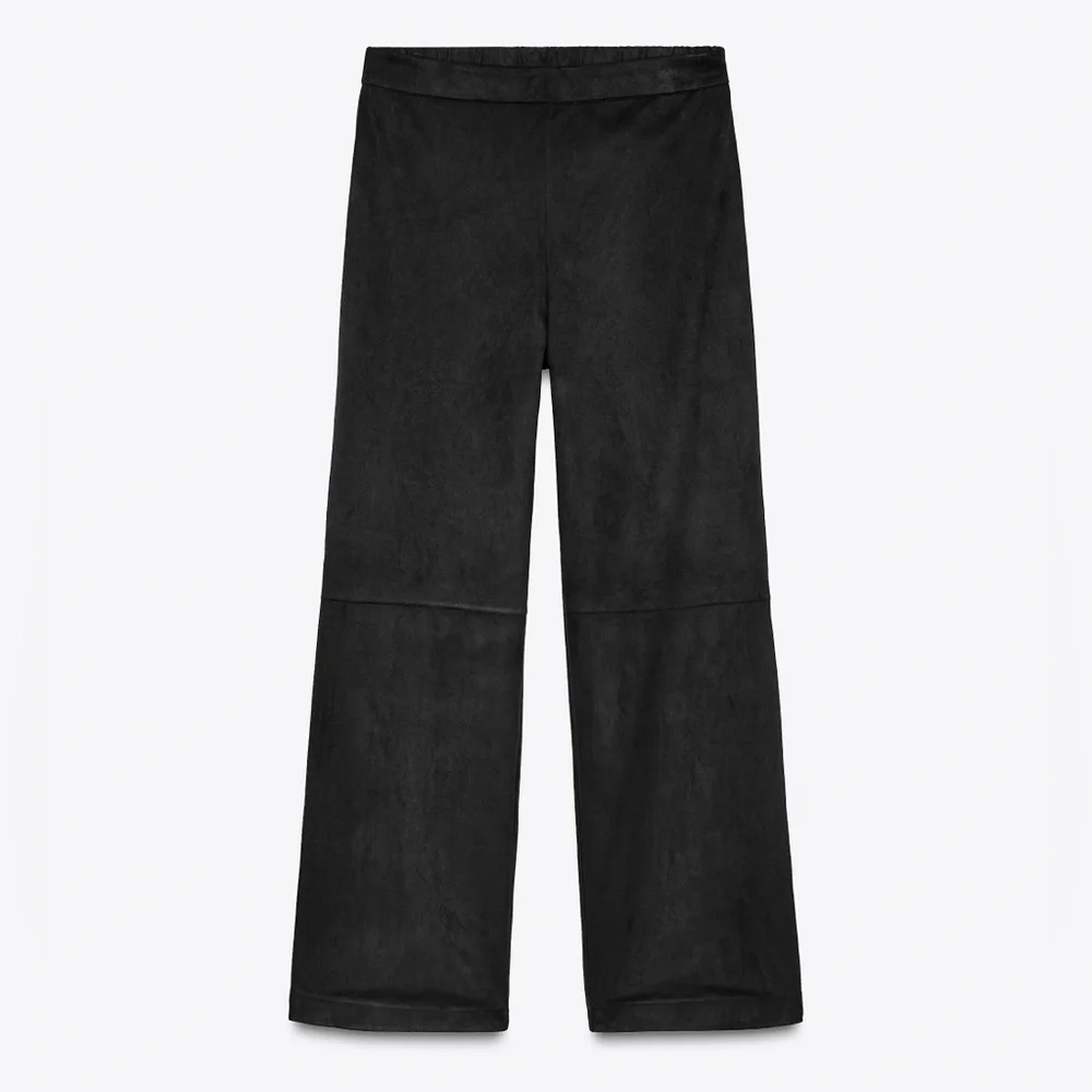 Zara NWT 2 piece matching SET black faux suede tee shirt & wide leg pants